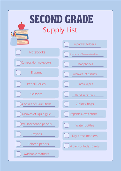 Second Grade Supply List 2025